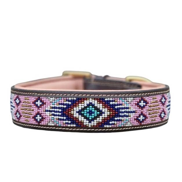 Handgemaakte Leren halsband ROSE AZTEC - Kay Line