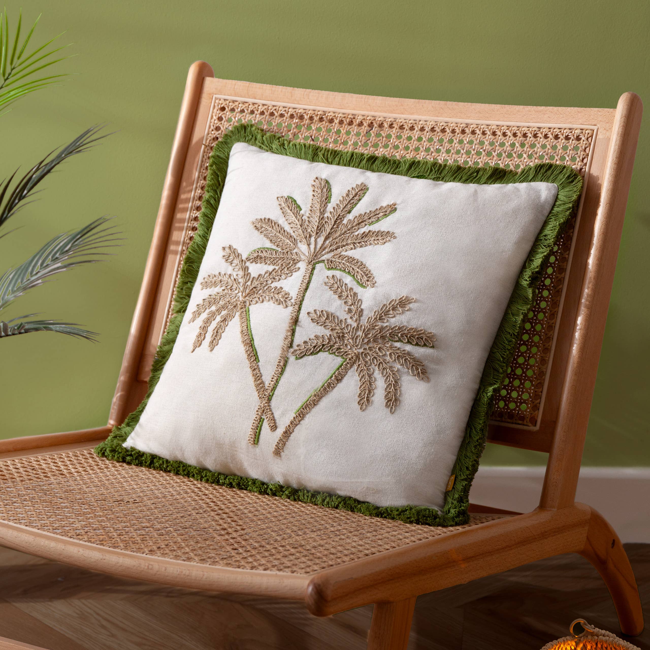 Palm Geborduurd Kussen Groen