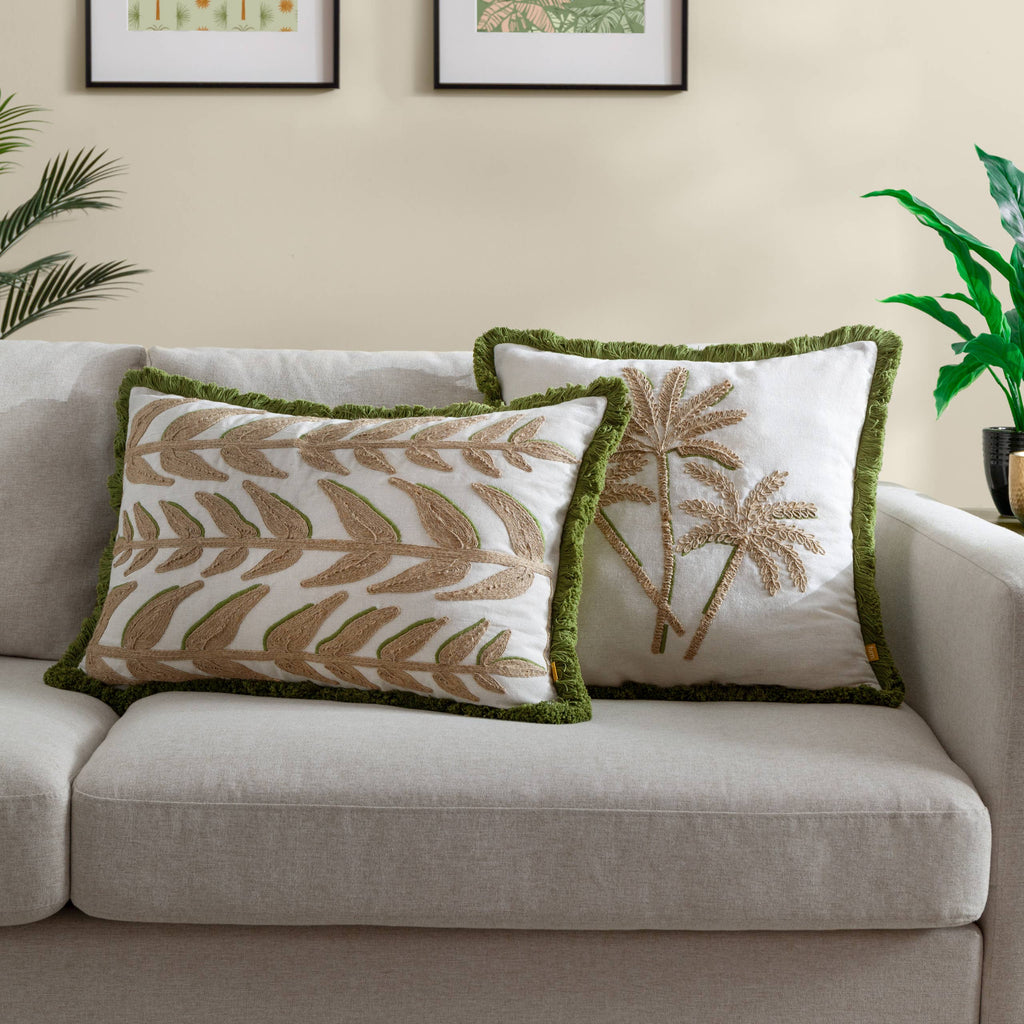 Palm Geborduurd Kussen Groen
