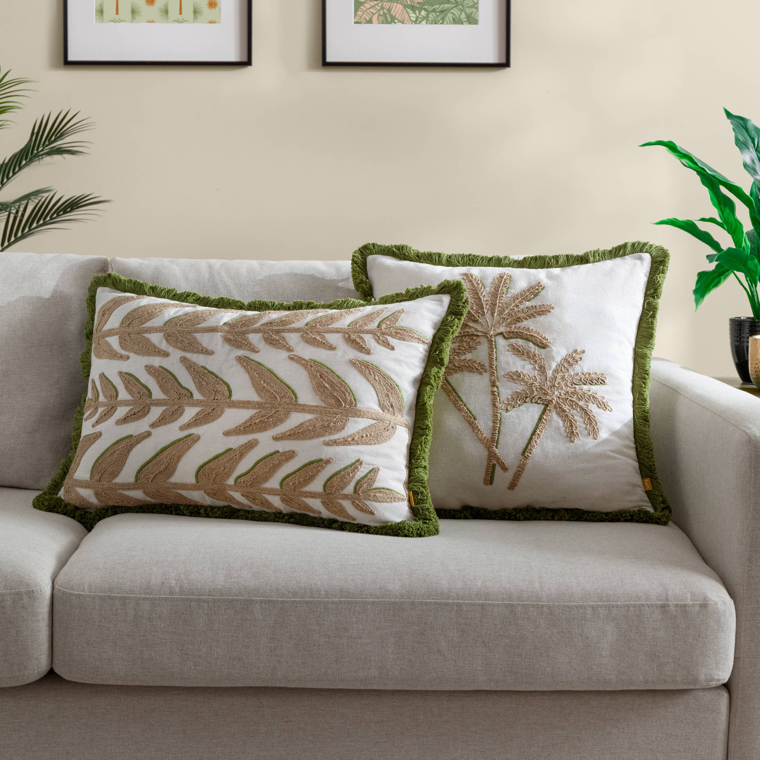 Palm Geborduurd Kussen Groen