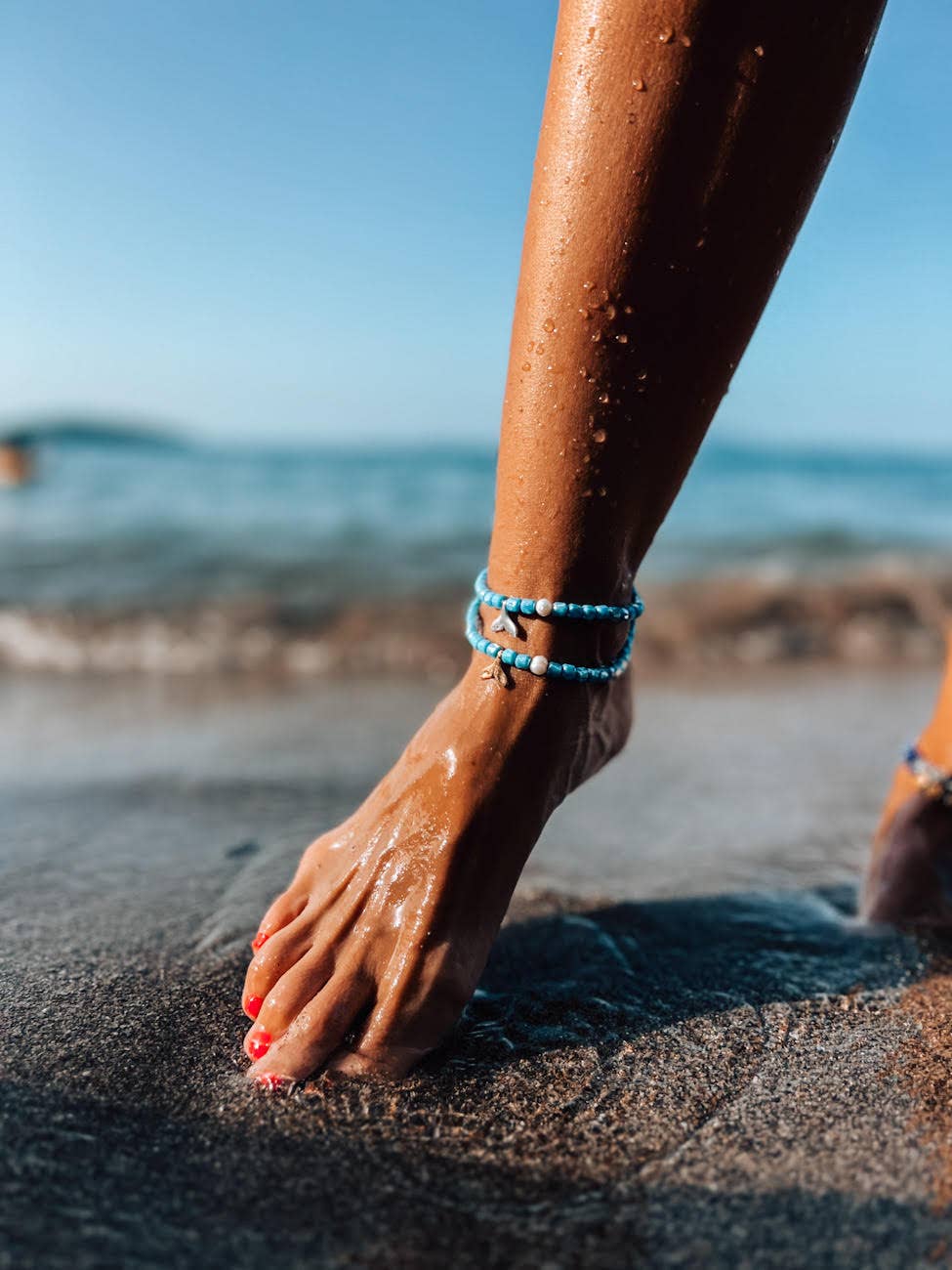 Turquoise enkelband met kralen en zeemeerminstaart