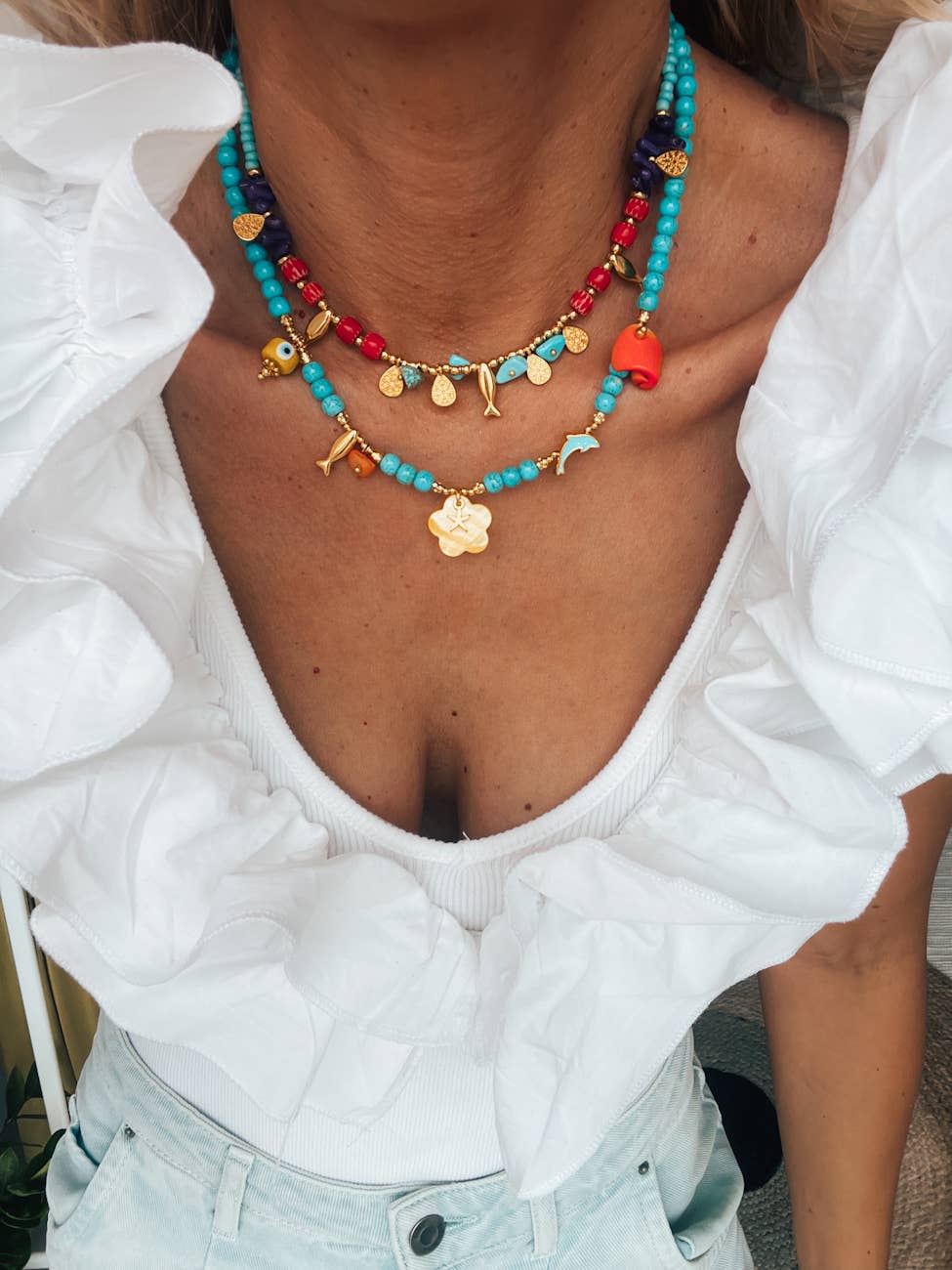 Turquoise zomerse halskettingen met visje