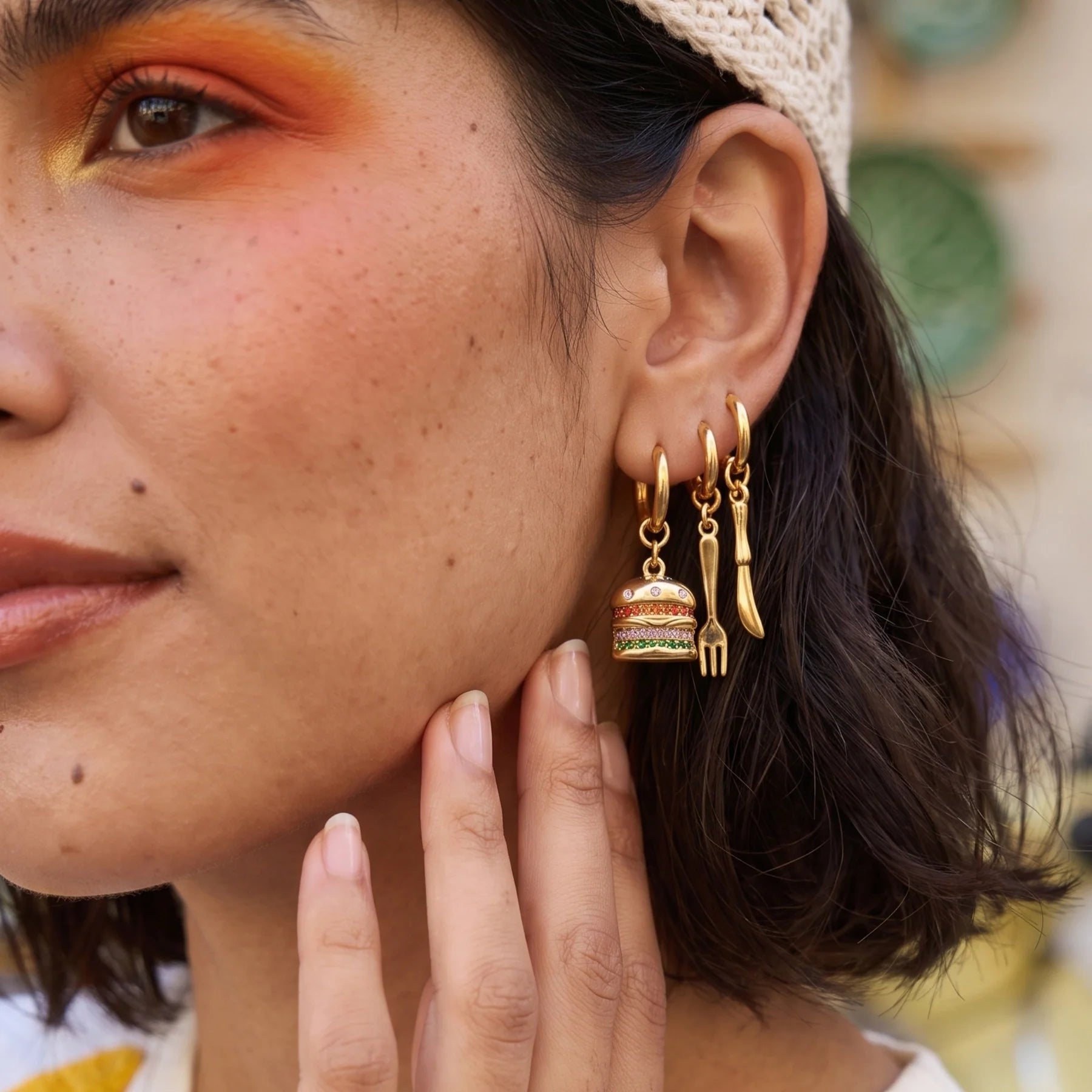 Jeweled Cheeseburger Earring