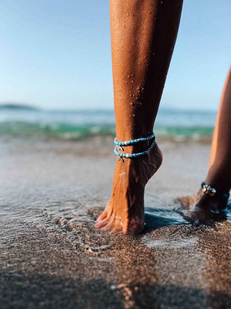 Turquoise enkelband met kralen en zeemeerminstaart