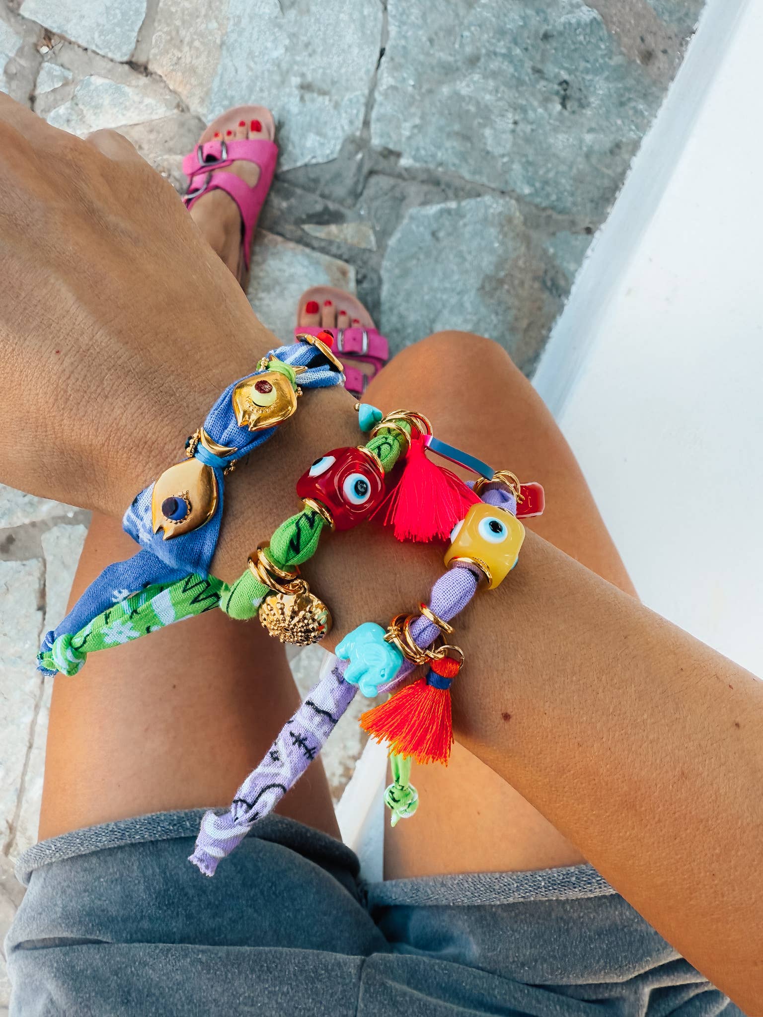 Bandana armband blauw/lila