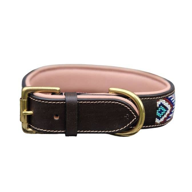 Handgemaakte Leren halsband ROSE AZTEC - Kay Line
