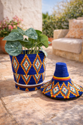 Handgeweven berber mand - Blauw/Multi