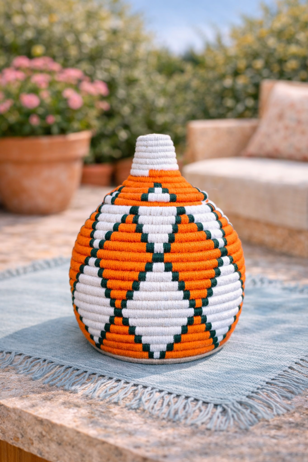 Handgeweven berber mand oranje/creme