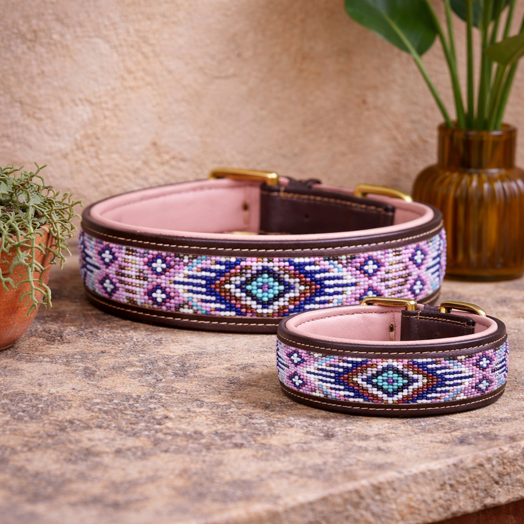Handgemaakte Leren halsband ROSE AZTEC - Kay Line