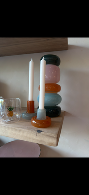 kandelaar SET glas oranje/blauw