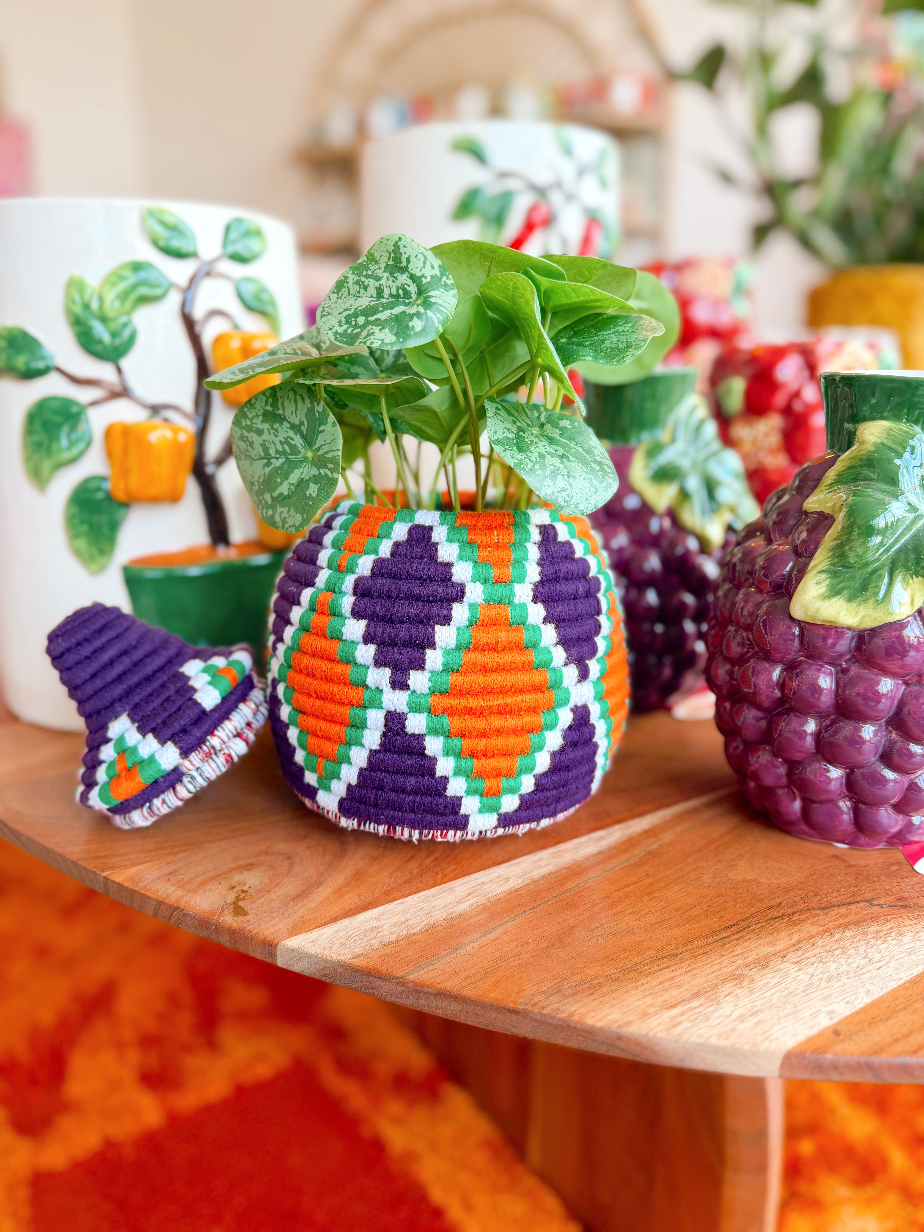 Handgeweven berber mand paars/oranje