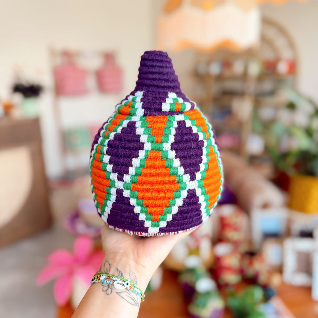 Handgeweven berber mand paars/oranje