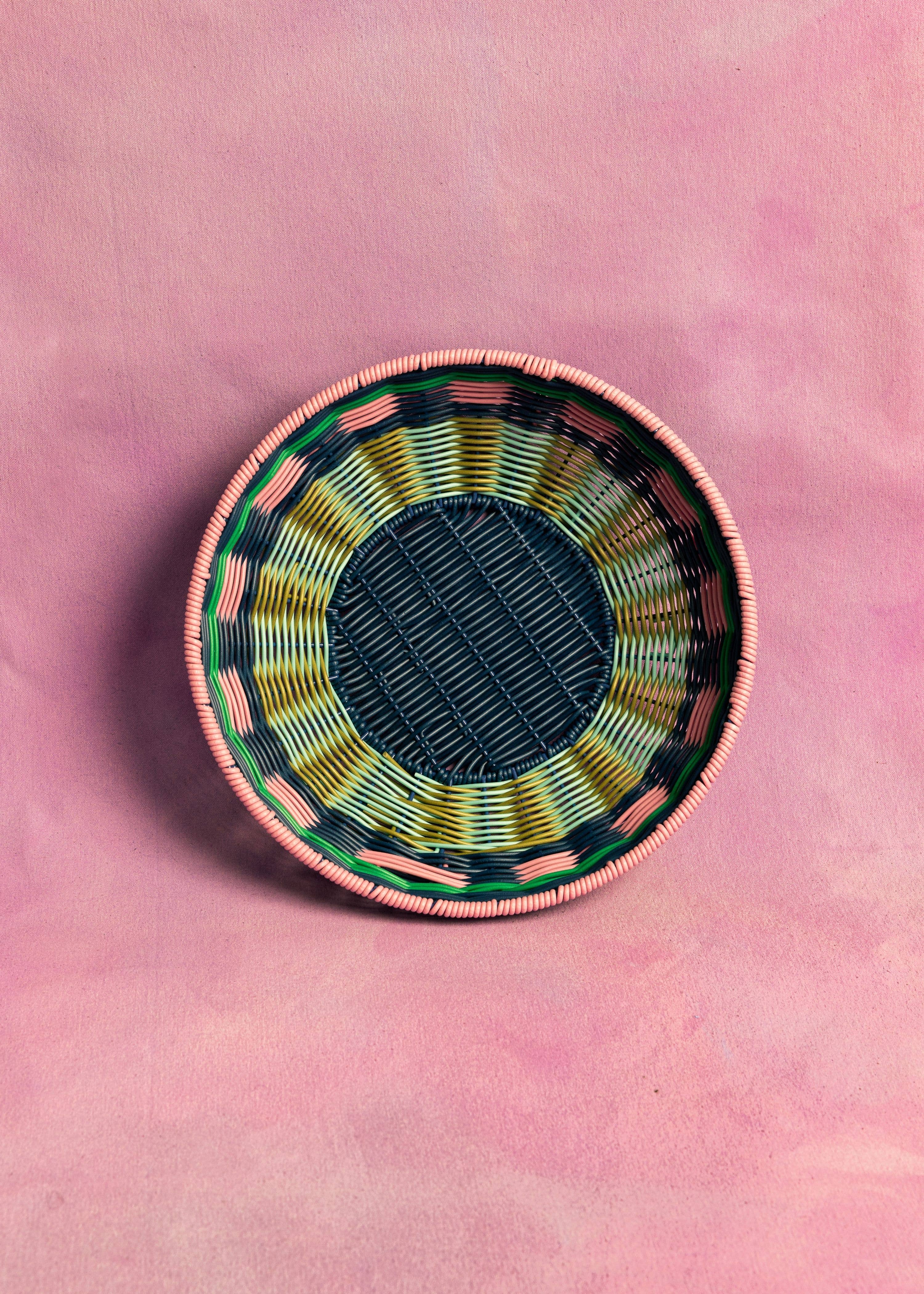Maegen Geweven Kom - Roze/Marineblauw